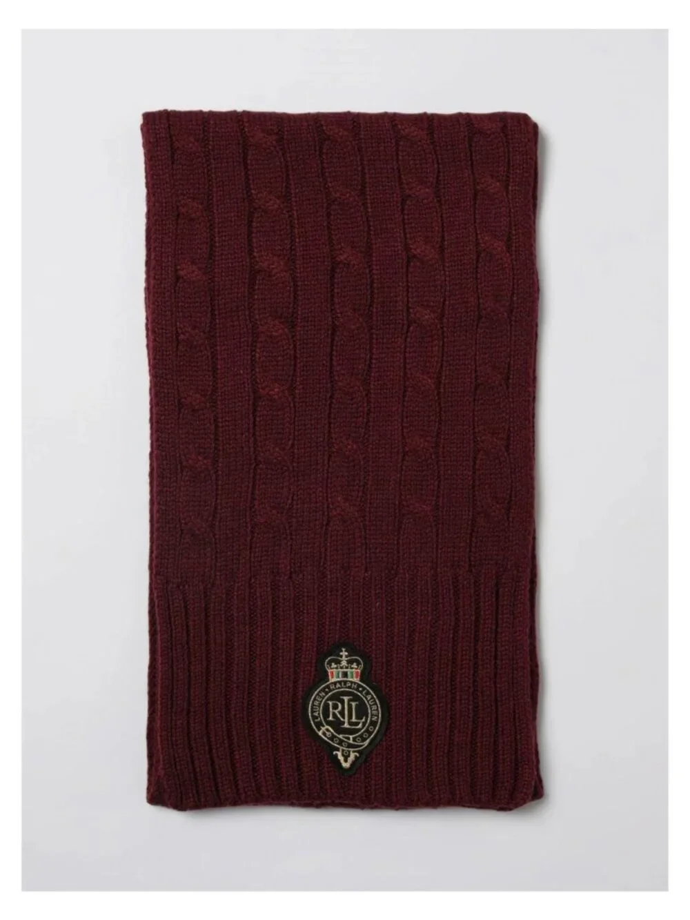 NWT Ralph Lauren Cable Knit Logo Scarf Burgundy Size One Size